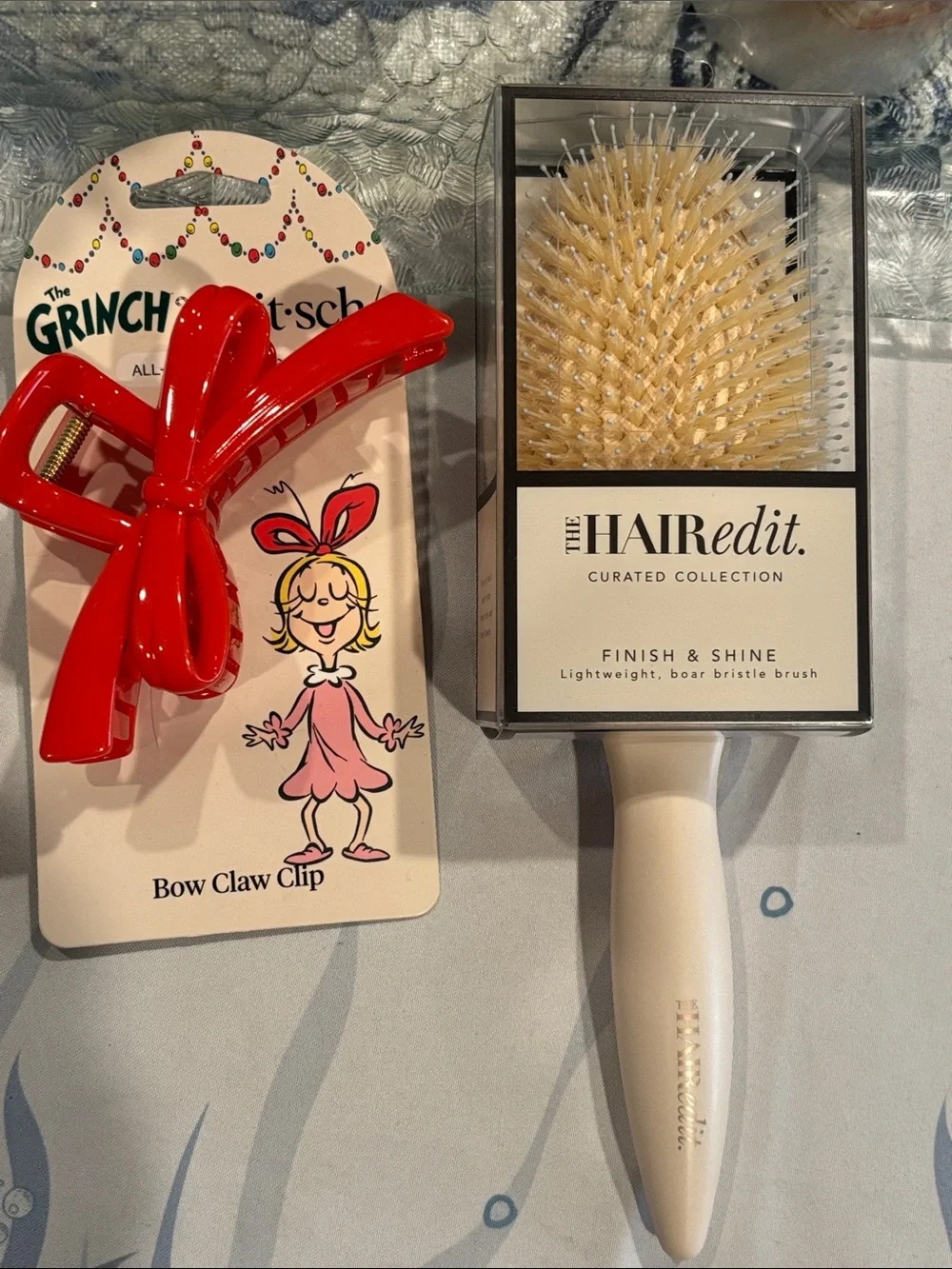 The Hair Edit Finish & Shine Boar Bristle Brush & Kitsch Bow Claw Clip